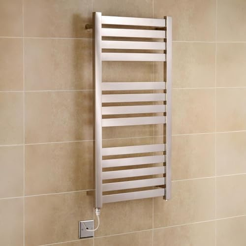Manissa VAS Electric Heated Towel Rail Stainless Steel 500mm W x 760mm H | Towel Warmer, Rust-Resistant, Bathroom, Wall Mounted, Mirror Polished, Flat Panel