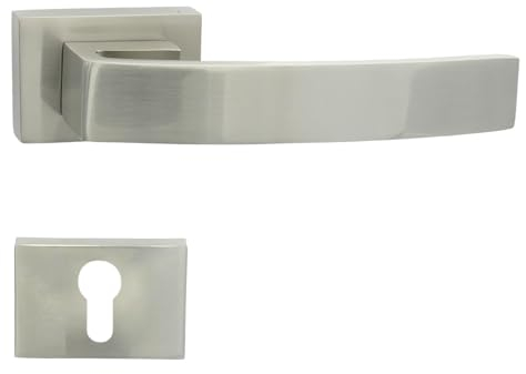 domino Türgriff MINIMAL-QR M9 PZ-Profilzylinder Drückergarnitur für Zimmertüren Türdrücker-Set Rosetten-Garnitur Türbeschläge/Farbe:Nickel/Material:Legierter Stahl