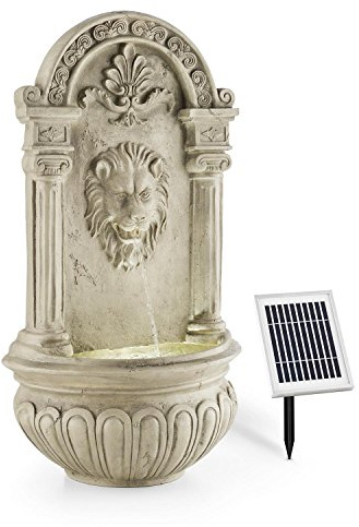 Blumfeldt Löwenstein - Fuente de Pared, Fuente de jardín Ornamental, Decorativa, Panel Solar y Batería Recargable: 2000 mAh, Diseño Antiguo, Sensor de luz, Gris