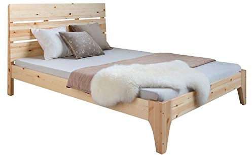 Homestyle4u Lit Double 140x200 en pin Naturel Bois Massif