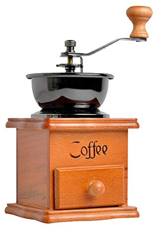 Retro Manuelle Moulin à café en bois et métal à la main avec tiroir en céramique pour grains de café et poivre et autres épices vintage Petite cafetière