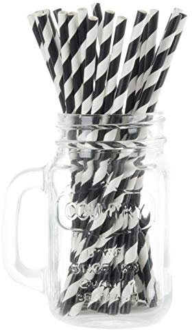 1000 Black Stripe Eco Friendly Recyclable Paper Drinking Straws Bright Colours Stripes and Metallic Colours Great for Birthday Wedding Christmas Party Baby Shower Decoration Food Safe Single Use