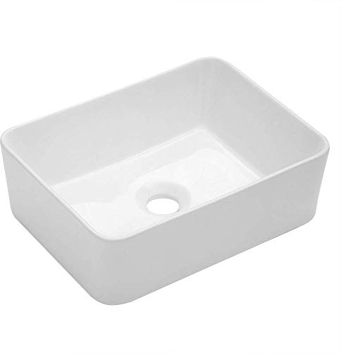 Kichae Vessel Sink Rectangular - 16x12 Modern White Bathroom Sink Rectangle Above Counter Porcelain Ceramic Vessel Vanity Sink Art Basin