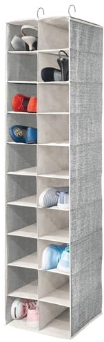 mDesign Hängeaufbewahrung mit 20 Fächern – großer Hänge Organizer für die Kleiderstange – platzsparende Aufbewahrung für Schuhe und Kleidung – schwarz und cremefarben