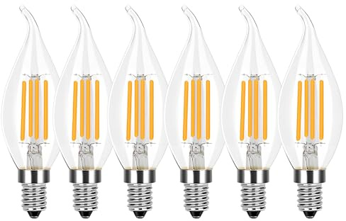 LED-Glühbirne, E14 Flamme Spitze, Kerzenform, 4 W, 400 lm, entspricht 40 W Glühbirnen, kleine Edison-Schraube, klar, nicht dimmbar, 2700 K Warmweiß, 6 Stück