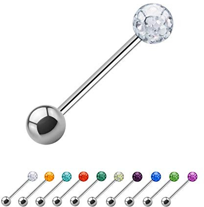 Treuheld® Multi-Kristall Piercing Barbell | Stahl | 1 Glitzerkugel | 700 Varianten