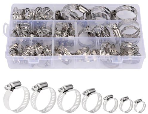 stonylab Schlauchschellen Set, 60 Stück Verstellbar 304 Edelstahl 6-38 mm Schneckenantriebsradtyp Schlauchschellen Sortimentssatz mit Aufbewahrungsbox