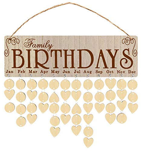 Tissting Calendrier en Bois, D’anniversaire Rappel Calendrie d'Anniversaire Panneau de Suspension Murale Calendrier Anniversaire Bois à Faire Soi-même pour la Famille, les Ami