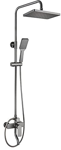 SYZMA Sistema de Ducha, Conjunto de Ducha Altura Ajustable, Juego de Ducha Completo, Columna de Ducha con Grifo, 25 X 17 CM Alcachofa ducha Lluvia y Ducha de Mano, Descalcificación Automática