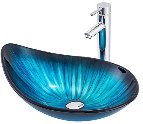 Lavandino Da Bagno Lavabo Da Appoggio In Vetro Temperato A Forma Di Goccia, Lavabo Da Appoggio Lavabo Da Appoggio Lavabo Da Bagno Dell'hotel 550 X 380 X 170 Mm (Blu,Package 1)