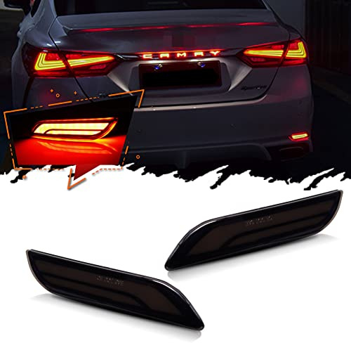 TurningMax Smoked Lens Full LED Bumper Reflector Lights Compatible With 2018-up Toyota Camry, Function as Tail, Brake & Rear Fog Lamps