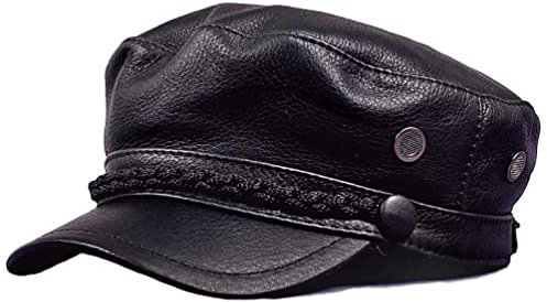 Echter Lederhut, Männer Und Frauen Herbst Und Winter Lederhut Leder Lokomotive Hut Flacher Hut Fashion Navy Hut Europa Und Amerika Bequem Und Warm