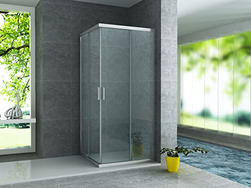 Aloni Duschkabine 90x90x195 Eckduschkabine mit Schiebetüren - Duschabtrennung mit Eckeinstieg - chrom - ESG Sicherheitsglas 6 mm - Nano-Beschichtung & Easy-Clean - Modernes Klarglas-Design
