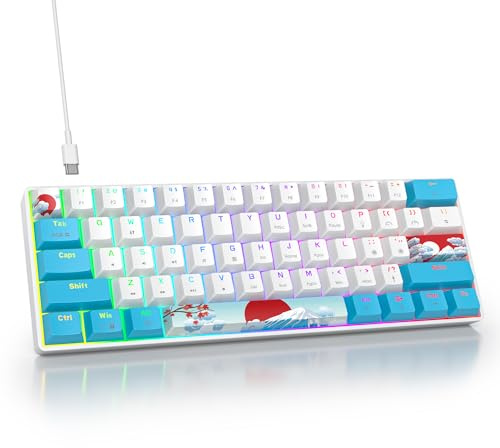 Ussixchare Tastiera meccanica 60% RGB retroilluminata cablata 60% tastiera da gioco blu con copritasti in PBT, per giocatori PC Windows (interruttore mare/rosso)