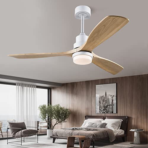 BOJUE 60 Inch Ceiling Fans with Lights and Remote Control, Dimmable LED Light, Indoor Outdoor Wood Ceiling Fan with 3 Blades for Patio, Living Room, Bedroom, Office, Summer House