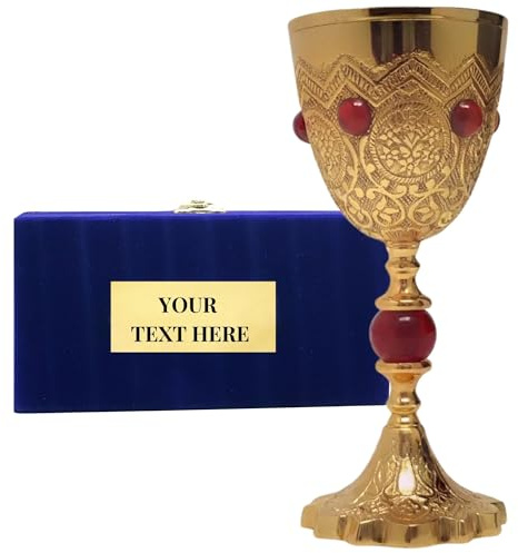 REPLICARTZUS Golden Brass Chalice Cup – Elegant Gold Goblet, Medieval Wine Goblet for Party Celebrations, Premium Chalice Goblets & Brass Glass for Timeless Decor 8.5 Oz with Velvet box