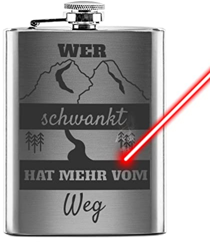 PR Print Royal Flachmann mit Gravur aus Edelstahl mit Spruch - Wer schwankt hat mehr vom Weg - Geschenkidee für Freunde & Familie - Praktische Taschengröße | Silber, 225 ml, Lasergravur