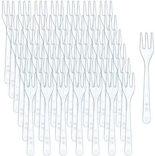 Skylety 500 Pcs Plastic Mini Forks 3.7 x 0.6 Inch Tiny Small Disposable Appetizer Cocktail Tasting Forks Utensils for Fruit Dessert Cakes Serving Supply(Clear)