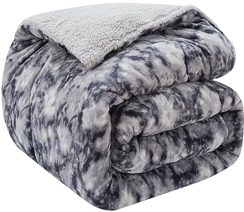 CHOSHOME Coperta Sherpa Plaid 150x200cm - Calda e Confortevole, Pelosa per Divano e Letto, Tie-dye Grigio, Fluffy di Alta Qualità