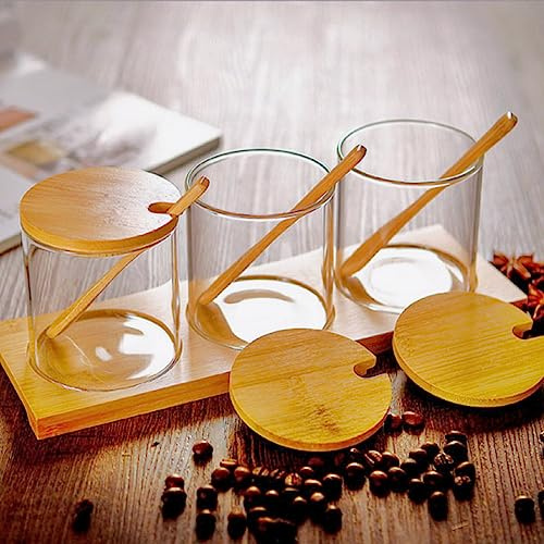 MINGZE Set von 300 ml transparenten Zuckerschalen (3-teilig) mit transparenten Deckeln und Löffeln, geeignet für Haushalte und Küchen.