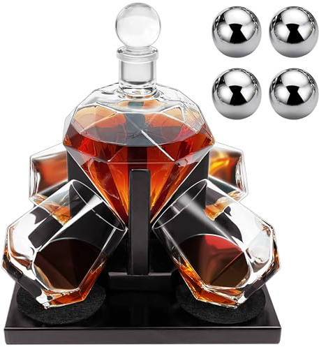 Diamond Whiskey Decanter Set, Diamond Decanter Set with 4 Glasses 4 Whiskey Stones, Decanter Whiskey Set Gifts for Men