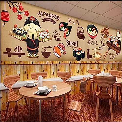 Hd Pintado A Mano De Dibujos Animados Cocina Japonesa Tema De Fondo Mural 3D Papel Pintado Restauran Decoración Fotomural Dormitorio Sala De Estar Pared Pintado Papel Tapiz No Tejido-430cm×300cm