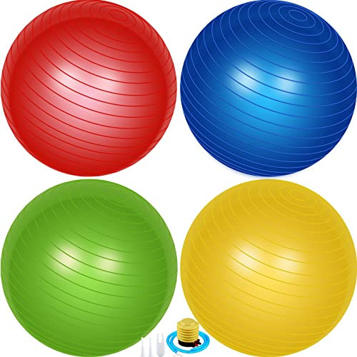 Leyndo 4 Stück Yoga-Ball, großer Gymnastikball, Anti-Burst, Schwangerschaft, Geburt, Fitnessball mit Schnellpumpe für verbesserte Körperhaltung, Balance, Yoga, Pilates, Training, rot, grün, blau, gelb