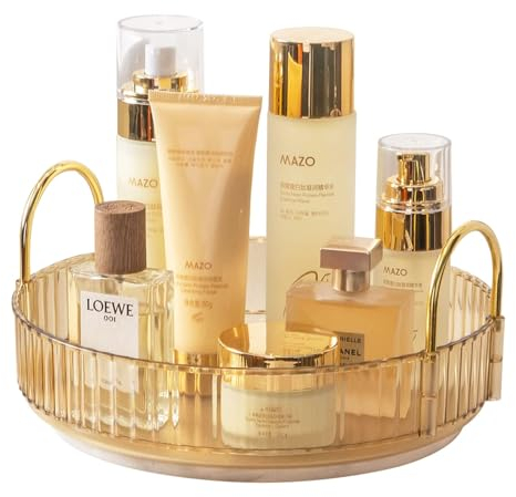 MOACC Porta Trucchi Rotante a 360°, Organizzatore di Cosmetici ad Grande Capacità, Organizzatore di Profumi, Make Up Organizer Adatti per Toeletta Camera da Letto Bagno Cucina, 1 Strato, Ambra