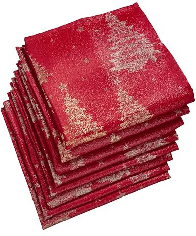 Celebright Christmas Pack of 8 Napkins - Square 17 x 17 Inches (43 x 43 cm) - Ideal Xmas Dinner Table Decorative Settings - Metallic Christmas Tree Embossed Design - Red & Metallic Gold