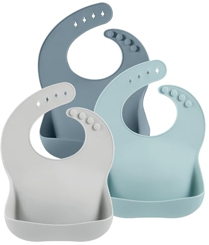 PandaEar 3 Pack Silicone Bibs for Babies Boys & Girls, Adjustable Baby Weaning bib, Waterproof Toddler Bibs, BPA Free Soft Durable Silicone Baby Feeding Bibs with Large Food Catcher