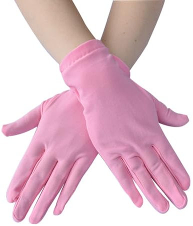 Yurosiay Satin Handschuh Damen Kurz Stretch Satinhandschuhe Abendhandschuhe Dünn Atmungsaktiv Opera Handschuhe Tanzhandschuhe Party Handschuhe für Hochzeit Bälle Teeparty Bankette 22x9cm Rosa
