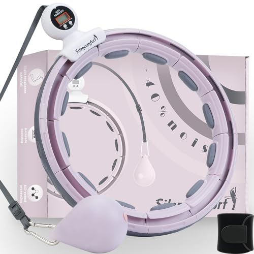 Silencomfort Smart Hula Hoop, Hula Hoop con Peso Pelota, Abdominal Fitness Perder Peso, 16 Desmontable Secciones con Contador, Hoola Hoops Masaje para Adultos, Principiantes,Rosa con Contador