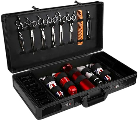 KEESUNG Barber Tragetasche, Tragbare Stylist Werkzeug Organizer Box mit Lock Profi Friseurtasche Werkzeugtasche Aufbewahrungskoffer Friseursalon Koffer für Friseur Werkzeug MakeUp Organizer, Schwarz