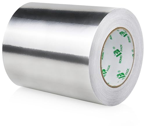 BOMEI PACK Nastro adesivo in alluminio 150 mm x 50 m, nastro adesivo in alluminio, argento, resistente all'acqua e al calore, per sigillare, nastro in alluminio autoadesivo