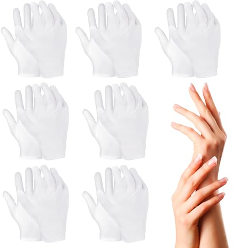 7 Paar Weiß Baumwollhandschuhe,Feuchtigkeitsspendende Handschuhe,Flexibel Care Baumwollhandschuhe für Ekzeme und trockene Hände,Feuchtigkeitspflege SPA Schmuck Untersuchen