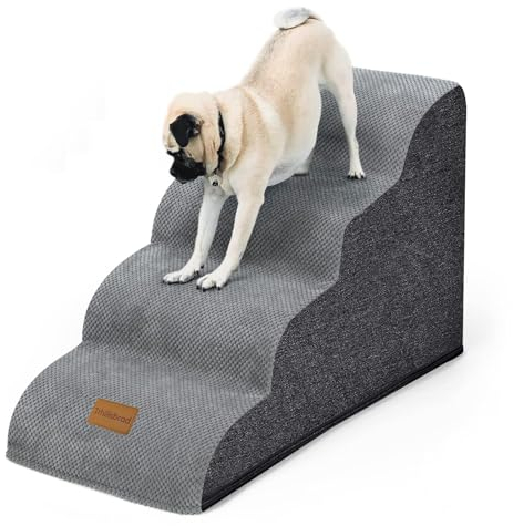 Breiter Hundetreppe 4 Stufen 50cm hoch für Kleine Hunde, Hochdichtem Schaumstoff Haustiertreppe, Waschbarem Bezug und Rutschfestem Boden, 51x72x41cm