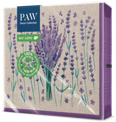 PAW - Recycelte Servietten 3-lagig (33 x 33 cm) I 20 Stück I Perfekt für Geburtstage, Partys, Hochzeiten, Kommunion, Feiern I Umweltbewusste Papierservietten Recycelt - Lavendel I Lavender Charm