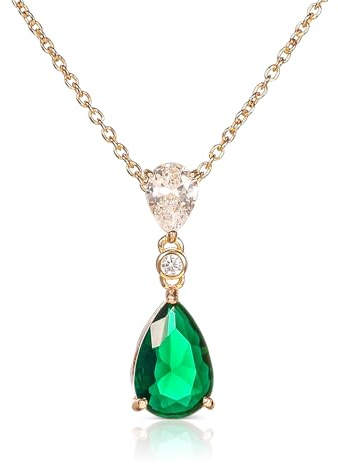Diamond Treats Damen-Halskette mit Tropfen-Anhänger aus 925er Sterling Silber mit weißen, grünen, blauen oder roten Zirkonia-Steinen, Silber-Halskette mit Tropfen-Anhänger