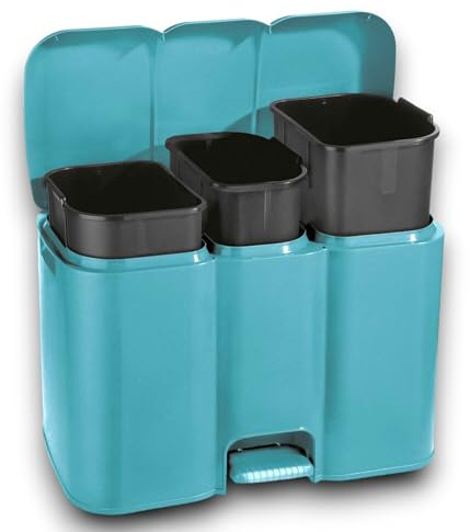 Tontarelli Cubo de basura para reciclaje de cocina, color delfín y negro, capacidad de 13 + 13 + 8 litros, total 34 litros, plástico polipropileno, modelo Patty 3 58,3 x 32 x 41,5 cm
