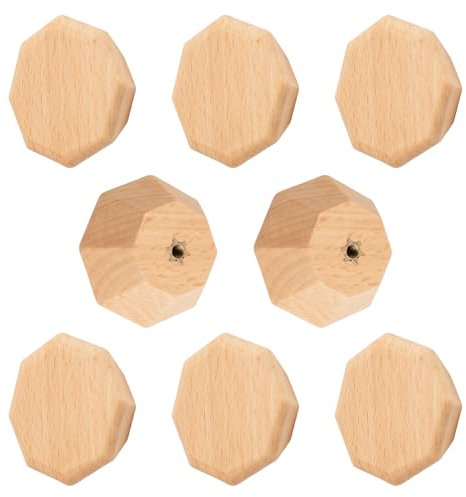 MOROBOR Schrankknauf-Set aus Holz mit Schrauben, Schubladenknäufe, achteckig, natürlicher Holzgriff, Holzknöpfe für Möbel, Küche, 8 Stück
