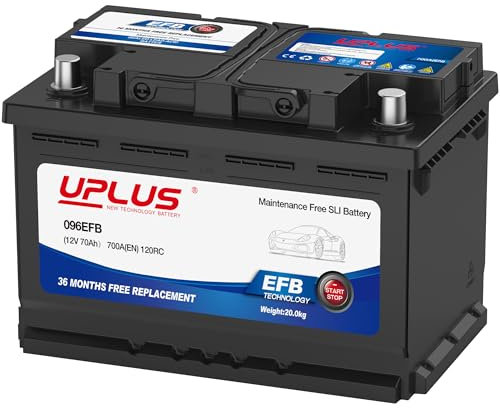 UPLUS 096 EFB Car Battery, 12V 70Ah Maintenance Free Automotive Start-Stop Battery, 700A(EN) 120RC Premium Batteries, 278L x 175W x 190H(mm)