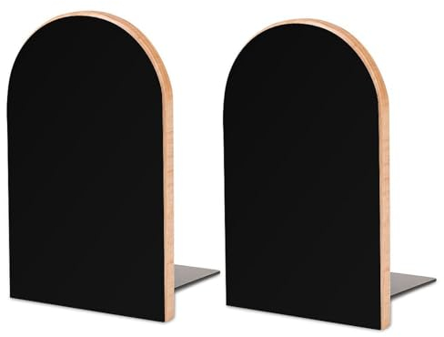 Schwarze große Buchstützen aus Holz für Regale, 2 Stück, rutschfeste Buchstützen für schwere Bücher, Buchstopper, Halter für Küche, Büro, Bibliothek, 17 x 11,9 x 9,9 cm
