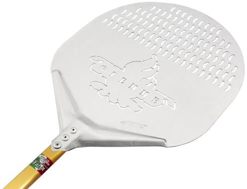 Giemme Pala per Pizza Personalizzabile Forata in Alluminio, 33 cm, Professionale, Anodizzata, Forma Rotonda, Piatto Forato (Pala: ø 33 cm Personalizzata, Lunghezza manico: 60 cm)