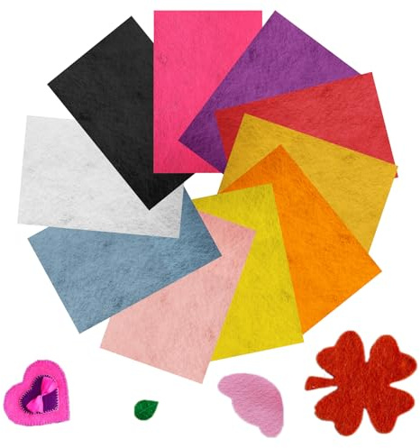 10 Pcs Adhesive Felt Fabric, 12 x 8 Inch Soft Sticky Felt Sheets, 10 Assorted Colors Kids Christmas Fabric Felts for DIY Art and Craft Supplies, 1mm Thick