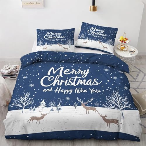 YZQGLHP Weihnachten Bettwäsche 135x200 Schnee, Wendebettwäsche & Zimmer Deko, Weiche Microfaser Bettbezug Set 2 Teilig, 2 Kissenbezug 80x80, mit Reißverschluss