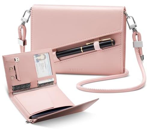 VULKIT Reisepasshülle für Reisen, Reisedokumenten-Organizer, RFID-blockierend, Leder, Reise-Essentials mit Umhängeband für Damen, Rose,Minimalistisch