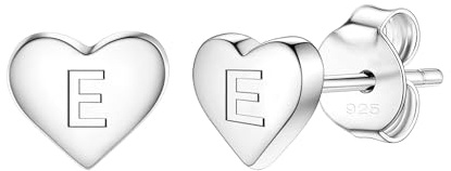 Delicate S925 Silver Heart Pendant Earrings Gift 26 Letter Initial A-Z Stud Erarrings For Women Girls Mum Daughter Sisters Friends Lover Birthday Christmas Party Silver Jewellery