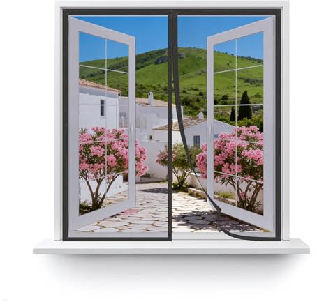 MAGICDOOR Zanzariera Magnetica Finestra 70x130cm-Nero in Poliestere | Colore Puro Tenda Zanzariera con Forte Magnete Traspirante Zanzariere Magnetiche per Camera Letto Soggiorno Porta ingresso