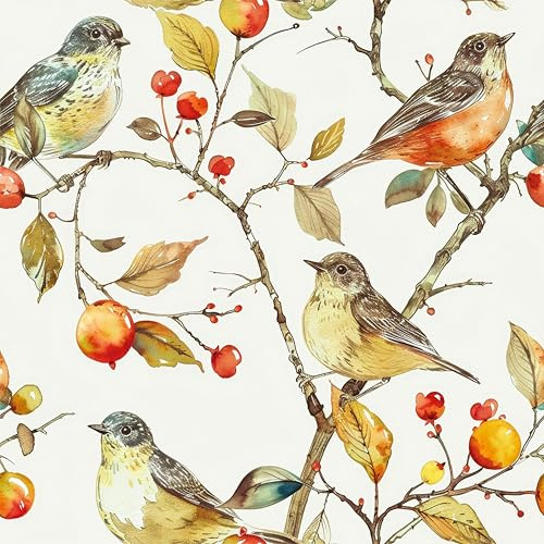 ReWallpaper Selbstklebend Tapete Beige Muster Küchentapeten Landhausstil 44.5CMx3M Tapete Blumen Vögel Vintage Beige Folie für Möbel Schubladen Schränke Bunt Klebefolie Bad Wasserfest