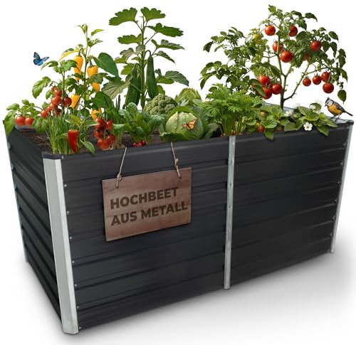 STREND PRO Hochbeet Metall 160x80x77 cm (LxBxH) ANTHRAZIT | Pflanzkasten | Blumenkasten | Garten Pflanzkasten Hoch | Gemüsebeet | Gartenbeet | Hochbeet Balkon Pflanzbeet